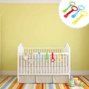 Kisangel 4Pcs Baby Play Gym Baby Crib Pull Ring Baby Bed Stand Up Rings Nursery Baby Cot Rings Toddler Activity Kids Walking Tra