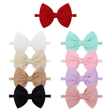 Yanjie Handmade Elastic Hairband, Nylon Hair Bows For Girls Infant Toddlers Kids, 9 Pcs One Size Fits All Hair Accessories For N