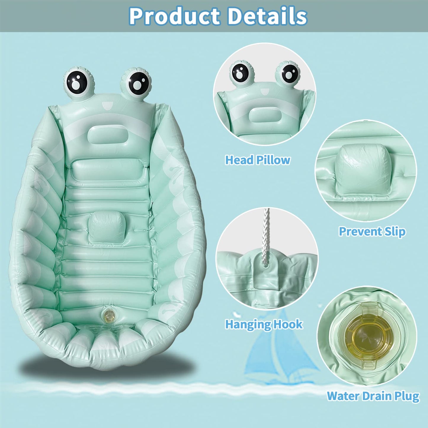 Hotmax Inflatable Baby Bathtub Portable Travel Bath Tub For Infants To Toddler Foldable Non Slip Spa Tub With Air Pump (Green)