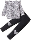 Retsugo Little Girls 2 Piece Outfits White Leopard Aop Sweatshirts Ruffle Sleeve Toddler Shirt And Leggings Set Kids Clothes Gir