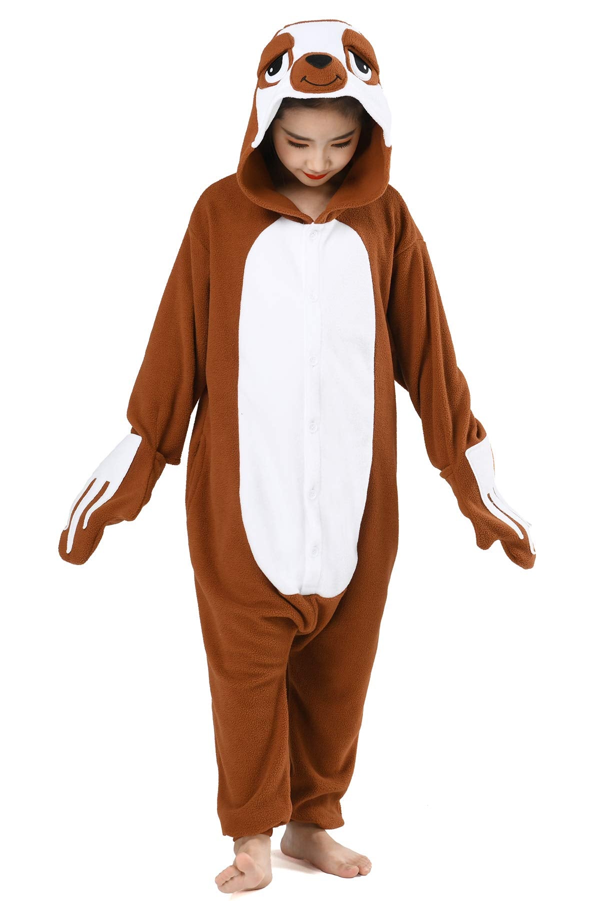 Canasour Kids Sloth Onesie Halloween Cosplay Costume Girls Animal Unisex Outfuit One Piece Hooded Soft Pajamas Coffee Party 6-8