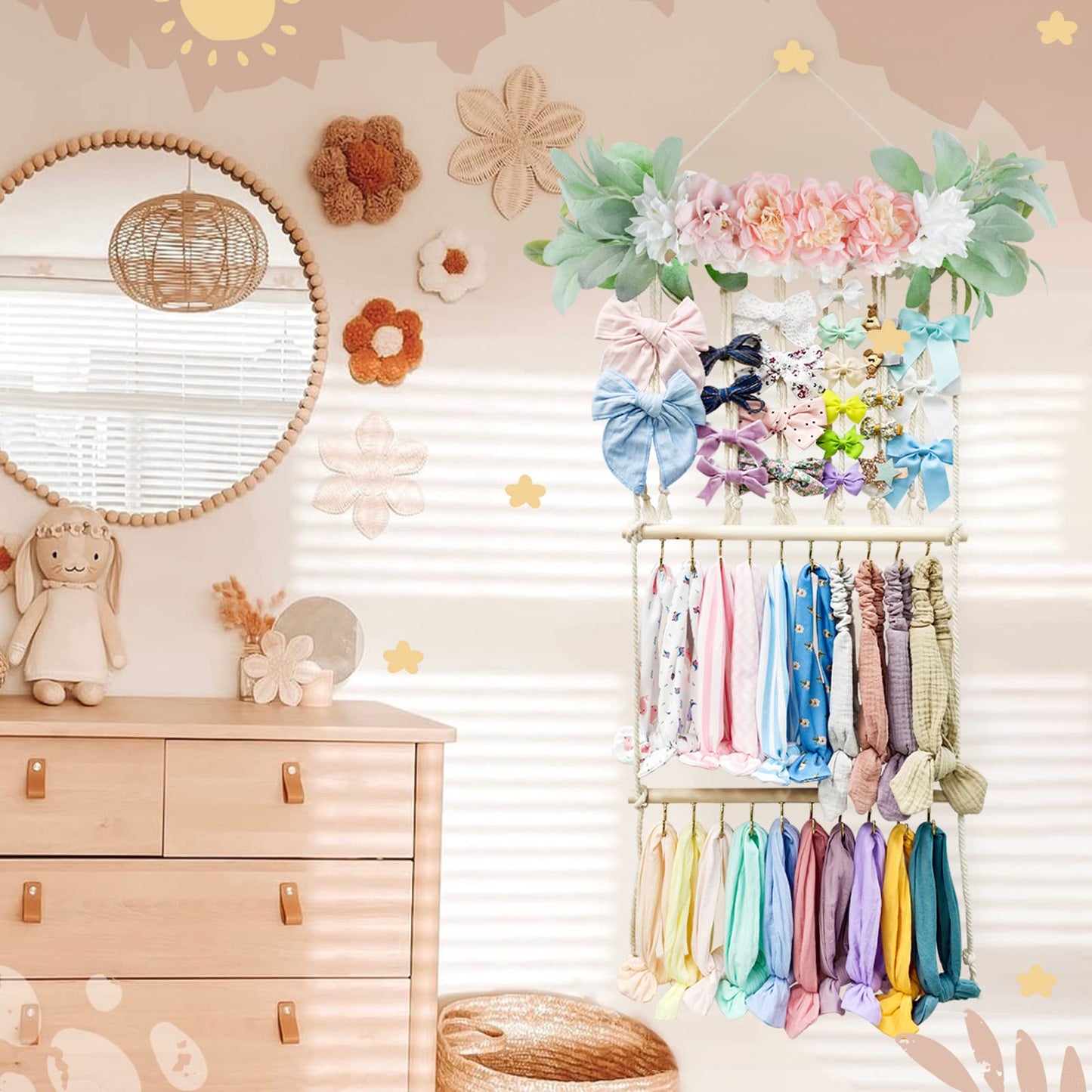 Povetire Headband Holder Hair Bows Organizer For Girls,Hair Bow Organizer Hair Accessories Display Storage Wall Hanging Decor Fo