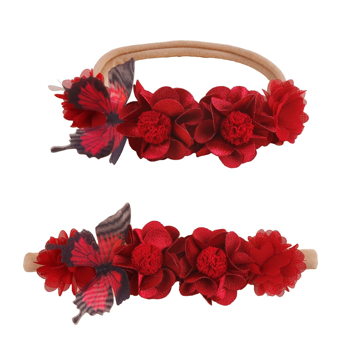 Mligril Baby Girl Nylon Headbands Flower Hair Bows Accessories-Elastic Hair Band Crown Handmade Floral Wraps Birthday Christmas