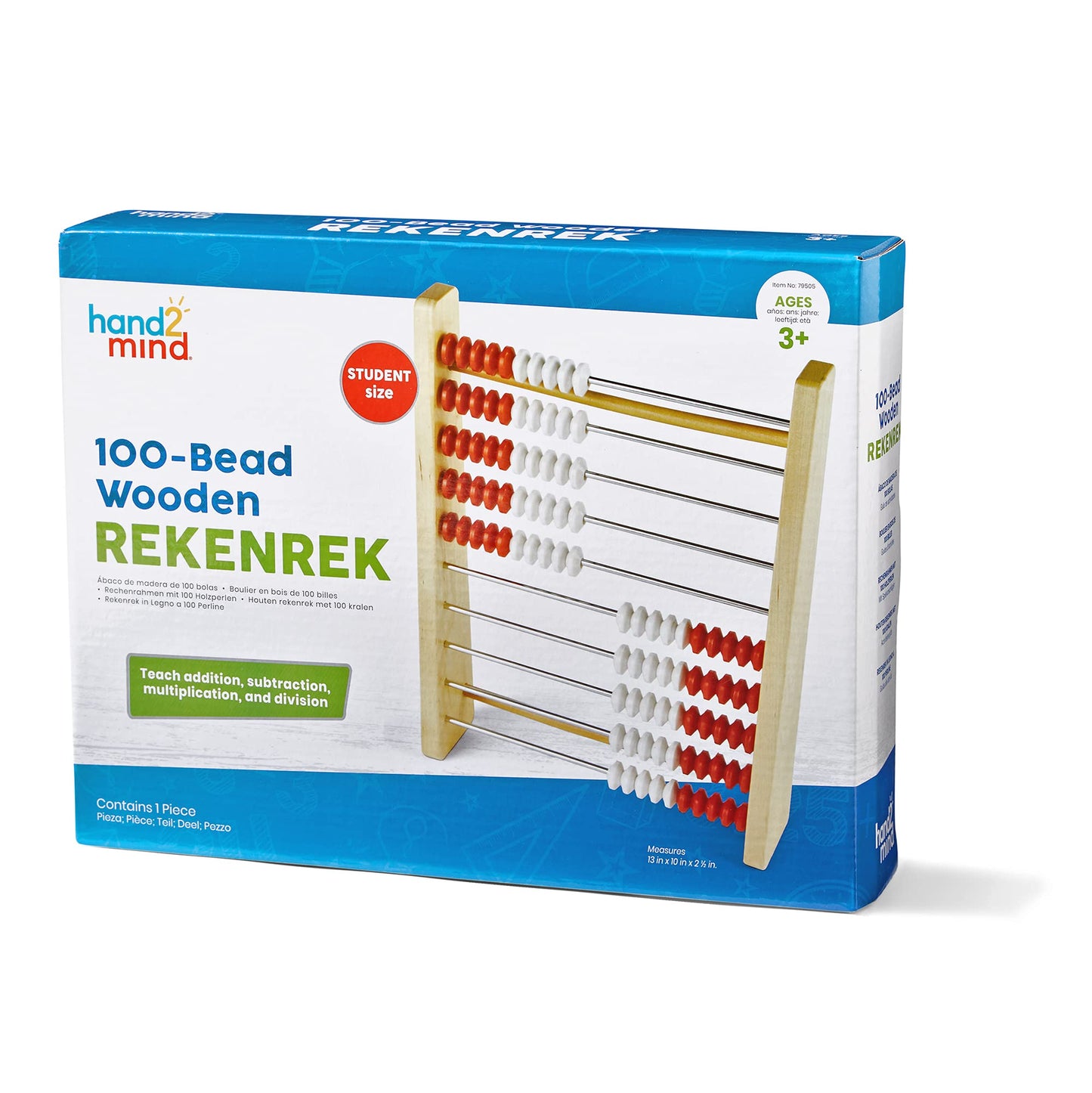 hand2mind 100 Bead Wooden Rekenrek, Abacus for Kids Math, Math Manipulatives Kindergarten, Counting Rack for Kids, Counters for