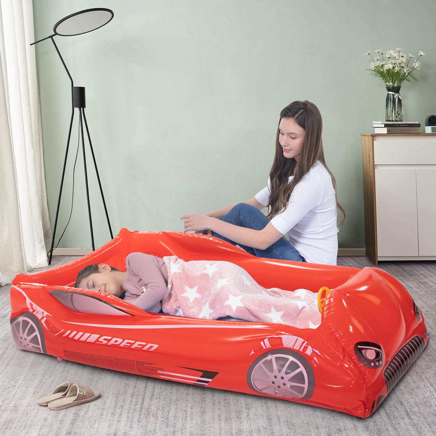 Raptavis Kids Air Mattress Inflatable Toddler Travel Bed With Sides, Cot Sleeping Pad, Red