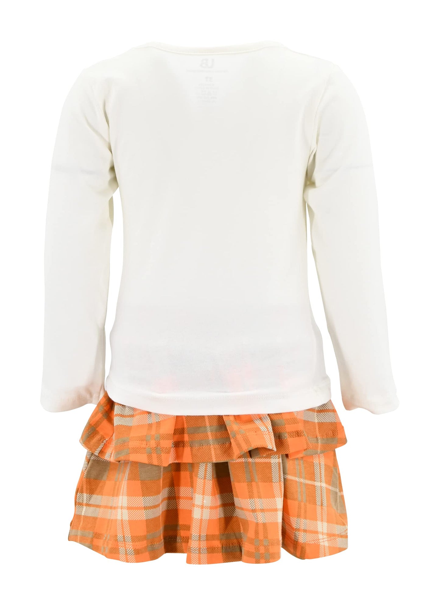 Unique Baby Girls Pumpkin Kisses Plaid 2 Piece Fall Thanksgiving Skirt Set (3T)