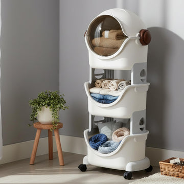 SHOPIVAAN Spaceman Baby Clothes Organizer, Toy Organiser & Clothes Wardrobe | 3 Tier Baby Plastic Storage Cabinet | Dustproof Co
