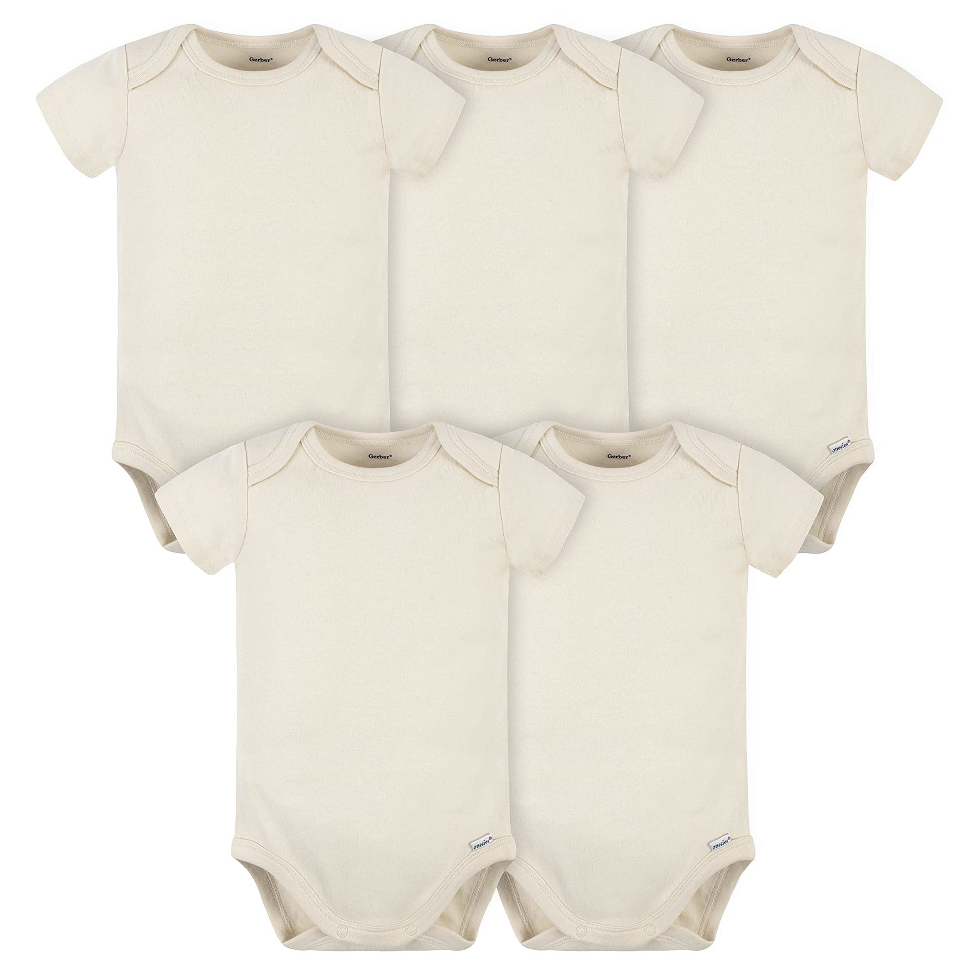 Gerber Baby 5 Pack Onesies Multi-Packs Bundle Interlock 180 Gsm, Natural, 6-9 Months Us