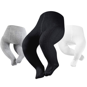 Petrass Baby Girls Cable Knitted Tights Infant Full-Footed Seamless Cotton Tights New-Born Girls Seamless Leggings Black/Ivory/G