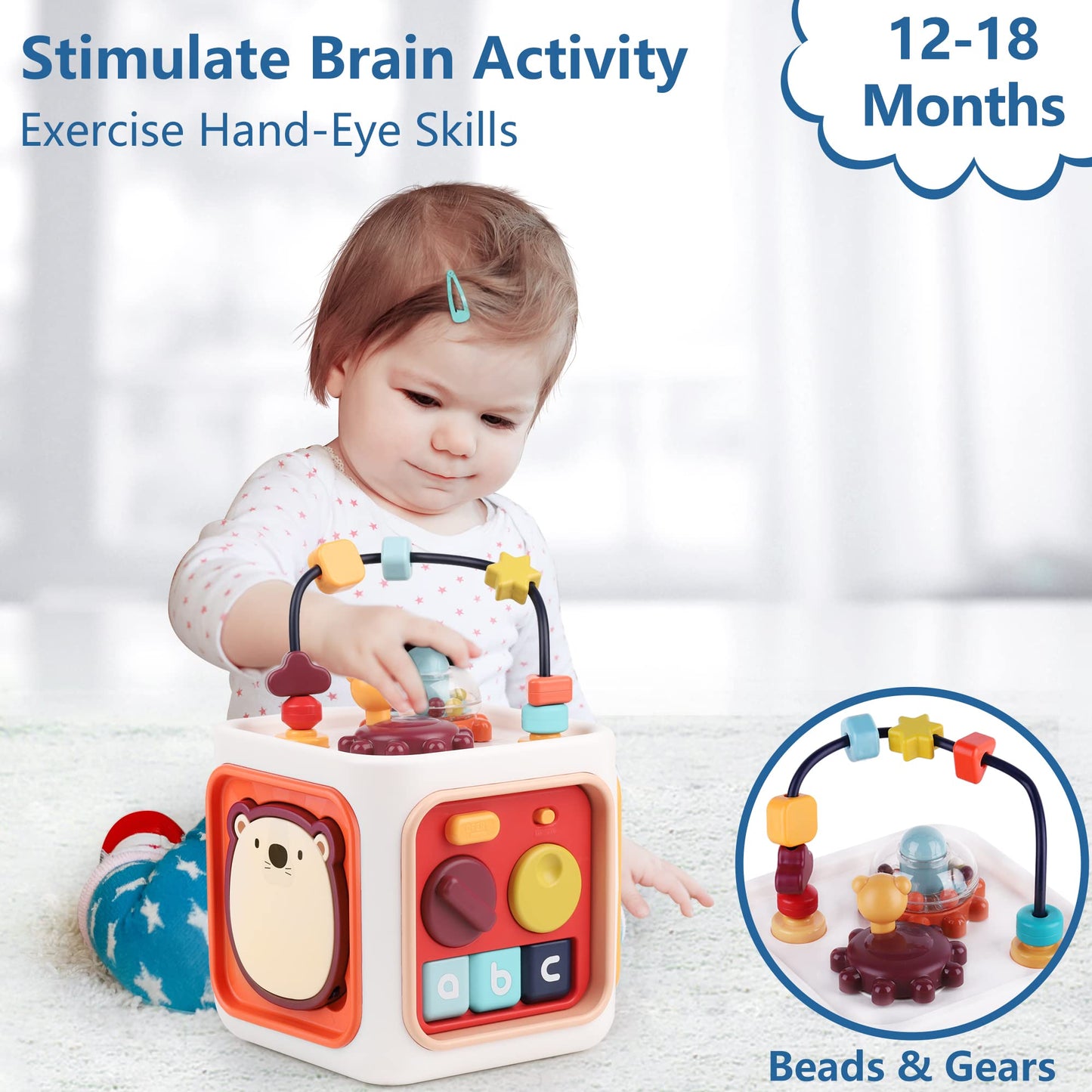 iPlay, iLearn Baby Learning Activity Cube, Montessori Sensory Toys for Toddlers 1-3, Infant Educational Busy Center, Travel Cars