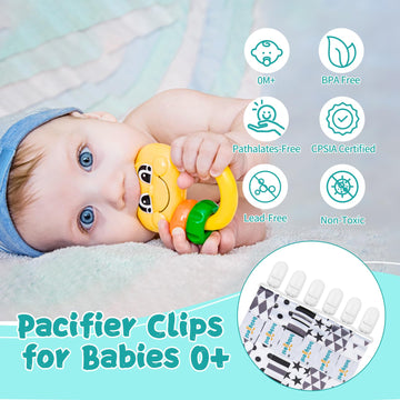 Babygoal Neutral Pacifier Clips, 6 Pack Binky Paci Holder Clips And Leash For Boys And Girls Fits For Most Pacifier, Binkie Styl