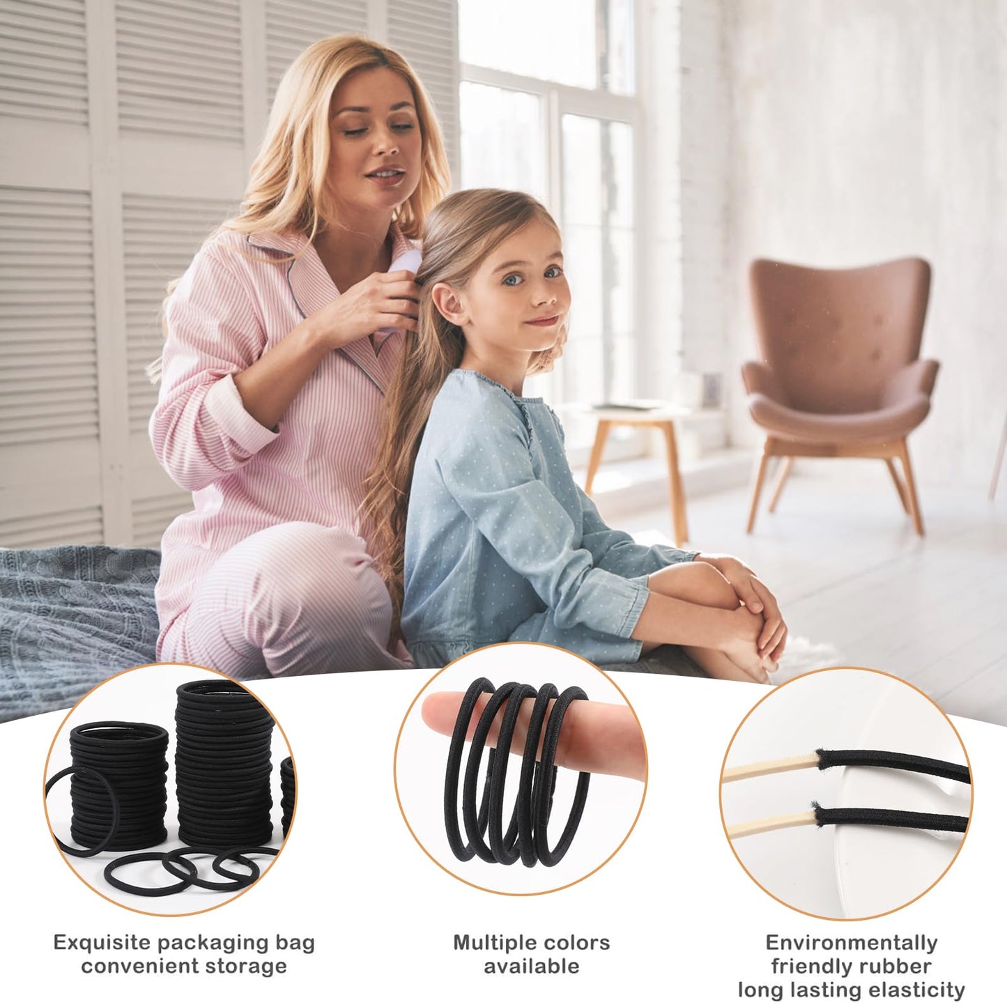 150Pcs Elastic Hair Ties, No Crease Hair Ponytail Holders For Women, Men, Girls And Boys, Large No Damage Hair Ties For Thick Th