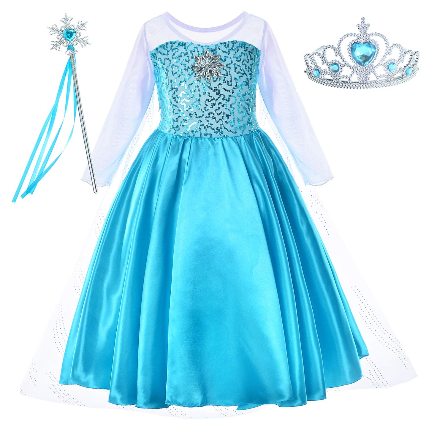 Party Chili Princess Costume For Girls Dress Up With Accessories For Little Girls 8-9 Years 140 Sky Blue