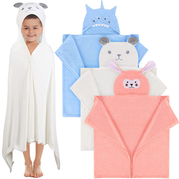 Moukeren 3 Pcs Hooded Towel For Kids 27.5 X 50 Inch Large Size Kids Bath Towel Kids Coral Fleece Soft Absorbent Blanket For Kid