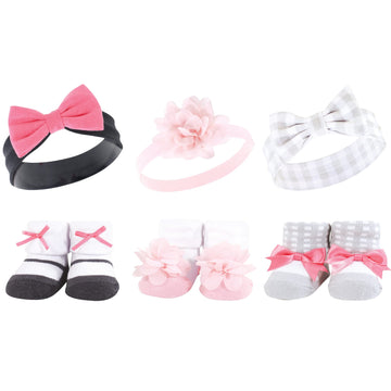 Hudson Baby Infant Girl Headband And Socks Giftset, Pink Charcoal, One Size