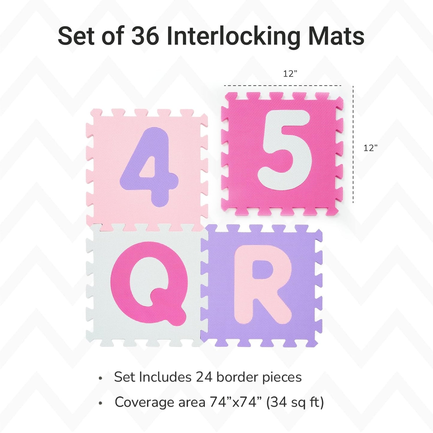 Tadpoles Foam Playmats For Kids, 36 Interlocking Tiles Teach The Abcs And Numbers 0-9, For Ages 3 And Up, Colors: Pink/Purple, 3