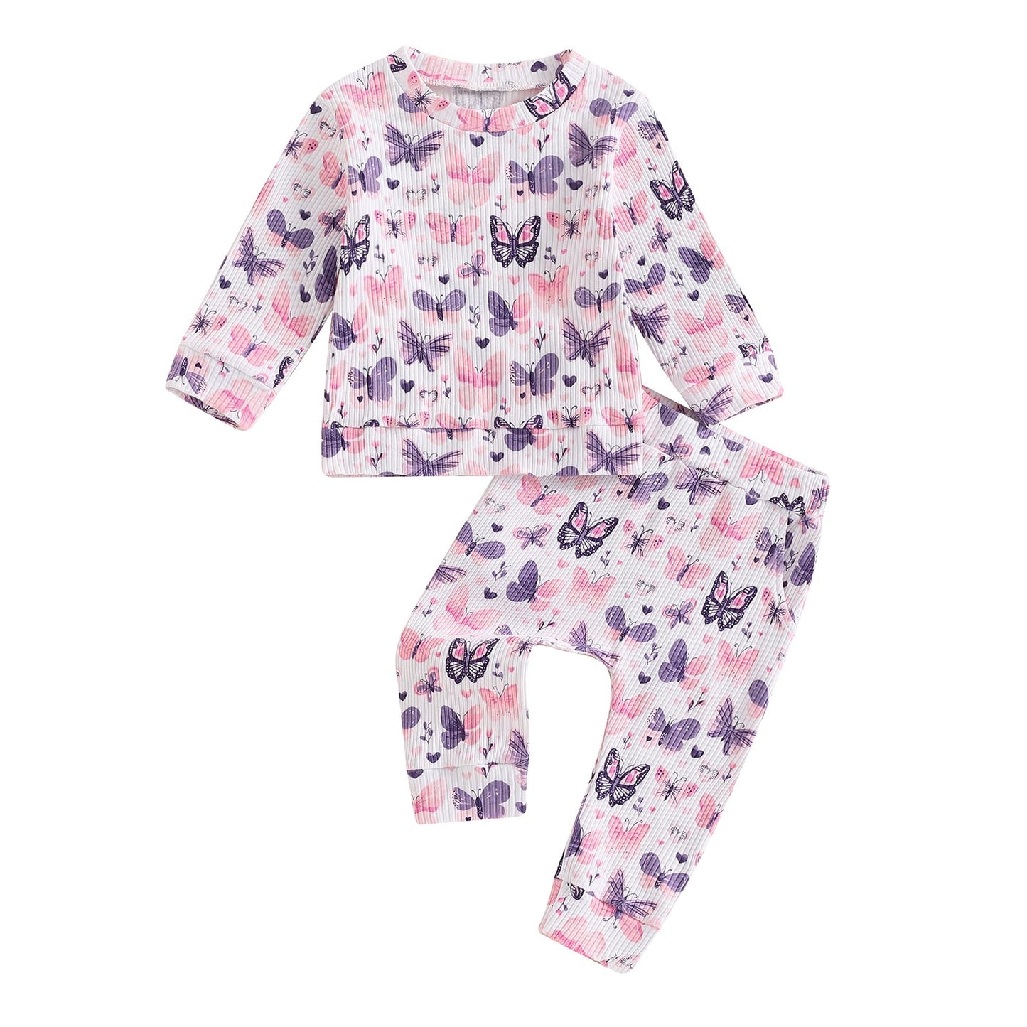 Kupretty Toddler Baby Girl Valentines Day Outfits Heart Waffle Knit Sweatshirts And Pants Set Fall Winter Spring Clothes (Purple