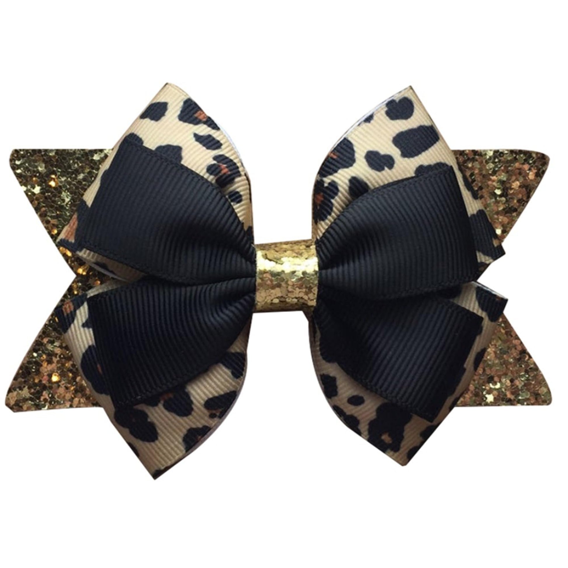 Glitter Leopard Hair Bow Clips for Girls Women Leopard Bow hairpin Hair Accessories.(FJ119) (B)