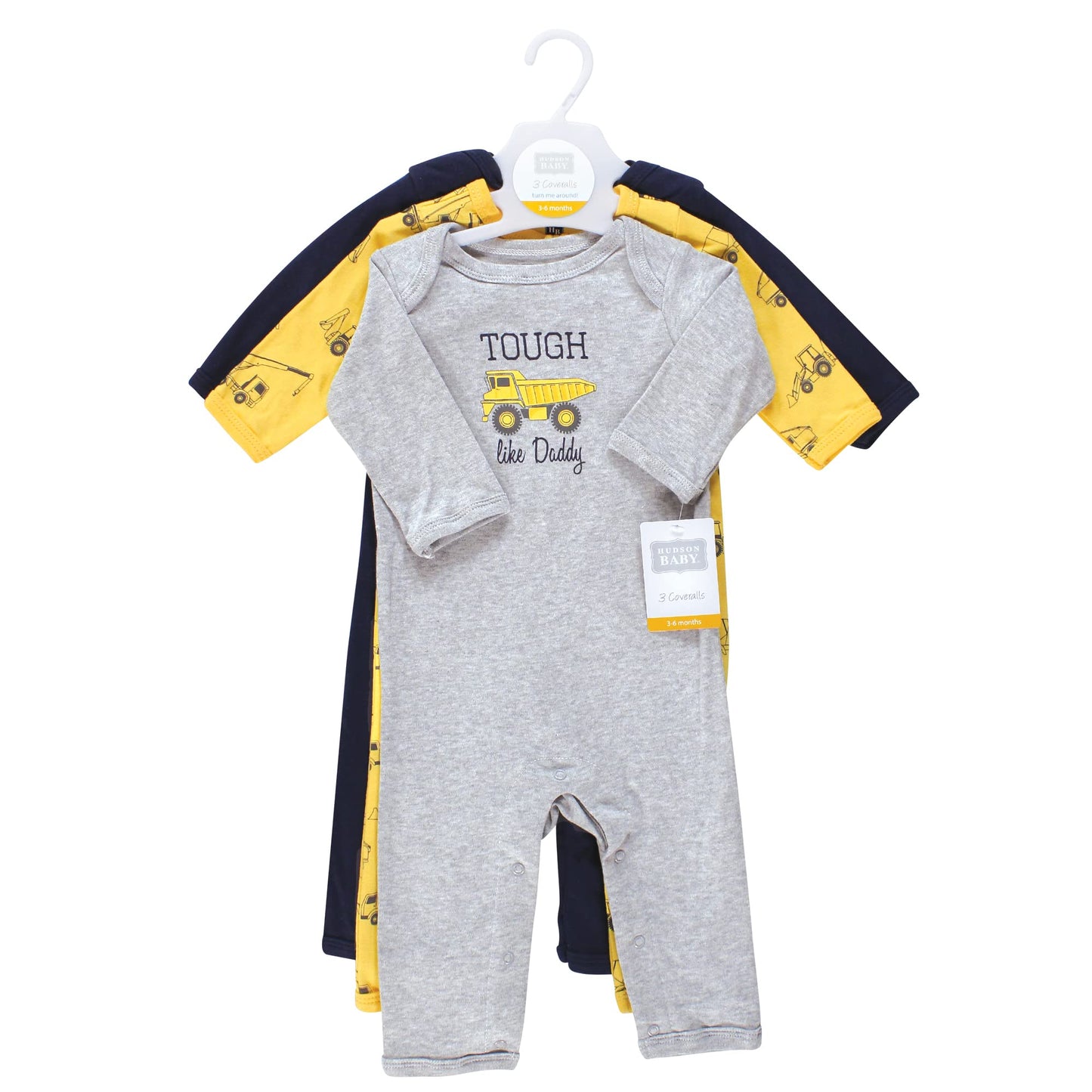 Hudson Baby Unisex Baby Cotton Coveralls, Construction, 6-9 Months