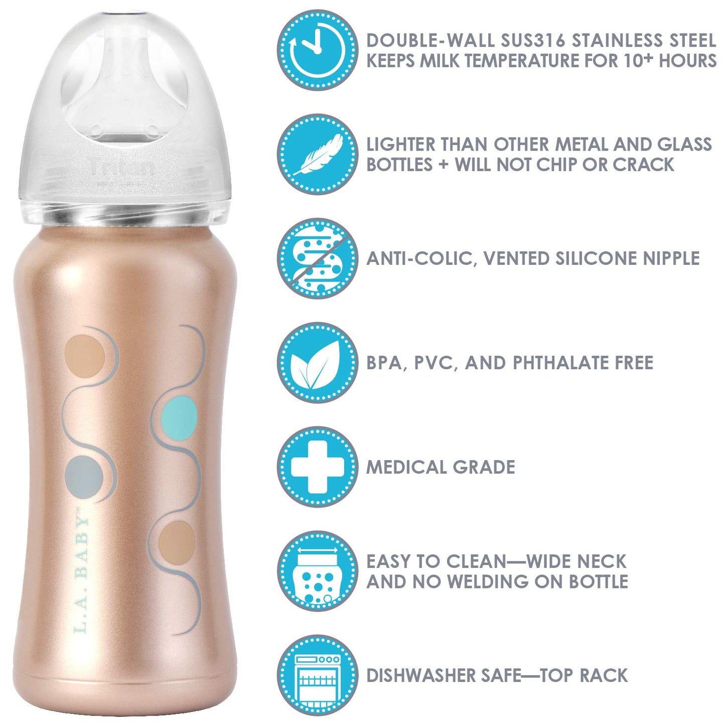 Stainless Steel Baby Bottle 9Oz Insulated Baby Bottle | Insulate Milk For 10+ Hours | Non-Toxic Food-Grade Stainless Steel & Foo