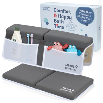 Baby Bath Kneeler and Elbow Rest Pad Set - Quick-Dry, Non-Slip Kneeling Pad for Bathing Toddler, Toy Organizer Pockets, Gift Box