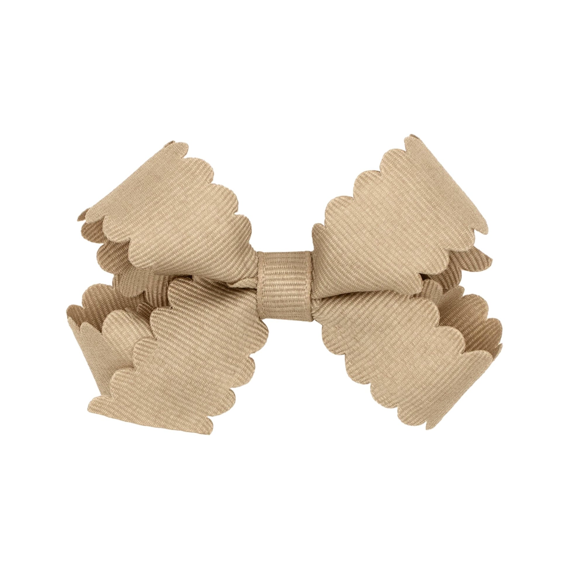 Wee Ones Girls' Classic Grosgrain Hair Bow With Scalloped Edges And Plain Wrap Center On A Weestay Hair Clip, Mini, Oatmeal