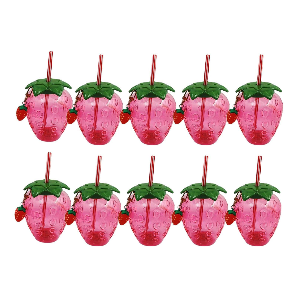 THE STYLE SUTRA 10x Strawberry Sippy Cup with Straw for Kids for Hawaiian Household Birthday Pink Keychain | Party Tableware & S