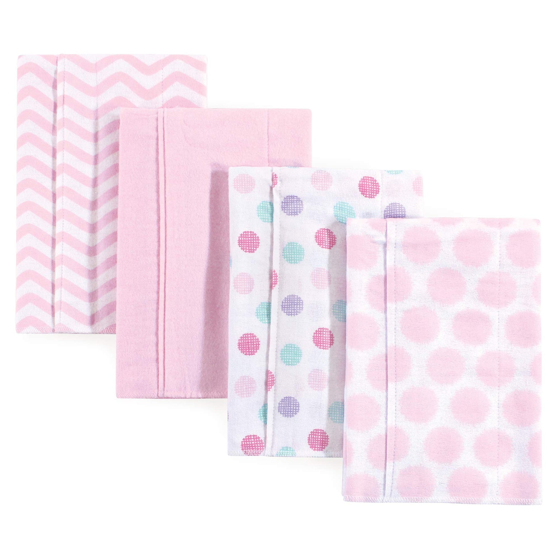 Luvable Friends Unisex Baby Cotton Flannel Burp Cloths, Pink Dots Chevron, One Size