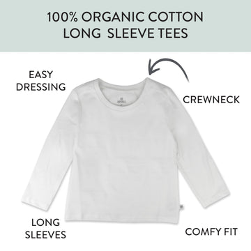 Honestbaby Multipack Long Sleeve T-Shirts Tee 100% Organic Cotton Infant Baby, Toddler, Little Kids Boys, Girls, Unisex, Bright