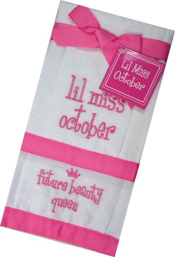 Mud Pie Lil Miss October Future Beauty Queen Baby Burp Bib Cloth Cotton Towel - Set Of 2