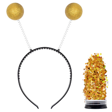 Funcredible Gold Alien Headbands And Glitter - Martian Alien Antenna Headband - Sparkly Alien Costume Accessories - Alien Hallow