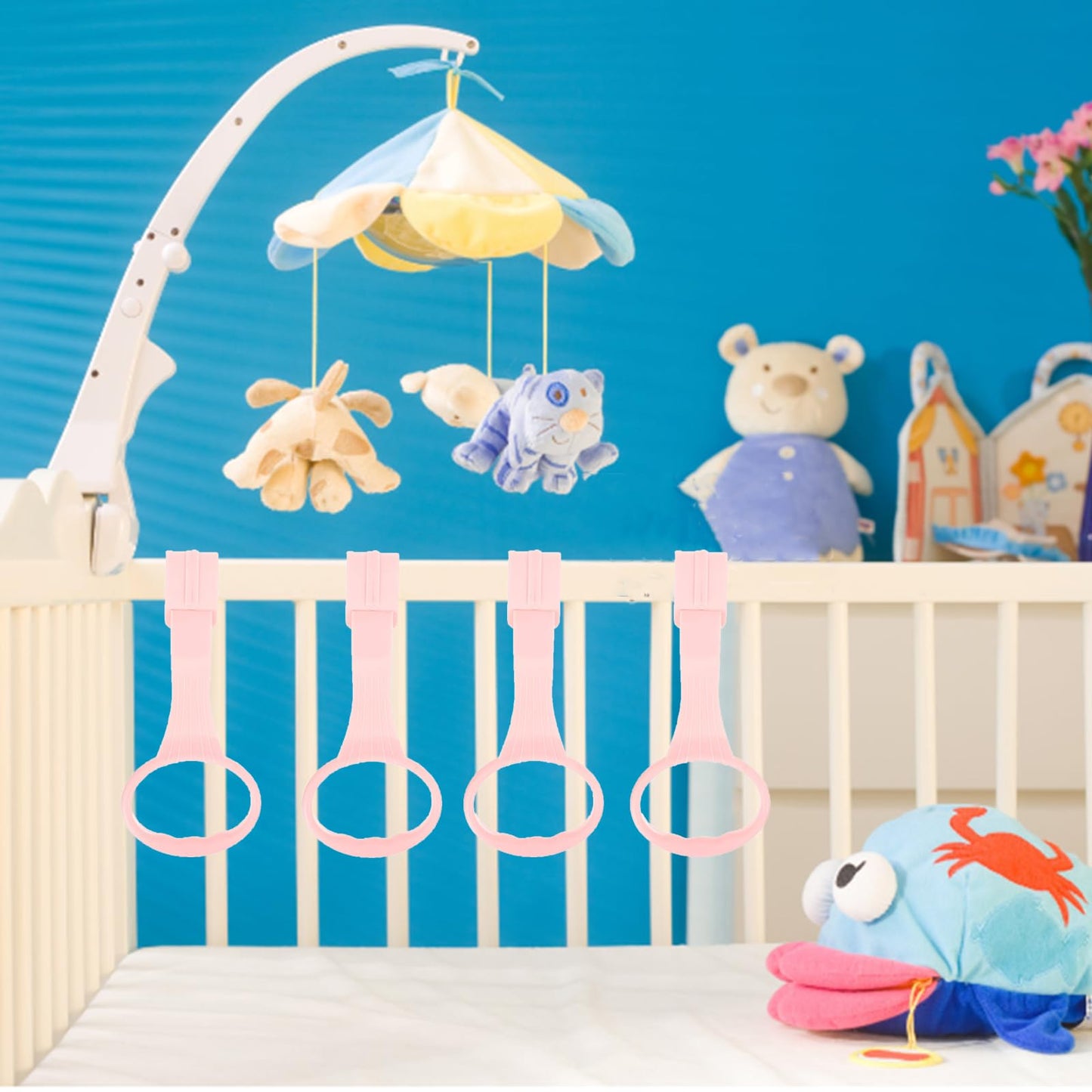 Awleynz 4Pcs Baby Playpen Pull Up Rings, Pull Up Rings For Play Pen, Playpen Accessories For Help Stand Up Walking Training Tool