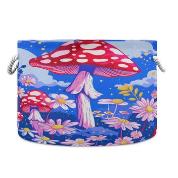 Canvas Storage Organizer Bin, Mushroom (1) Storage Basket Laundry Hamper with Handle for Clothes Playroom Decor, Large, 20 in Di