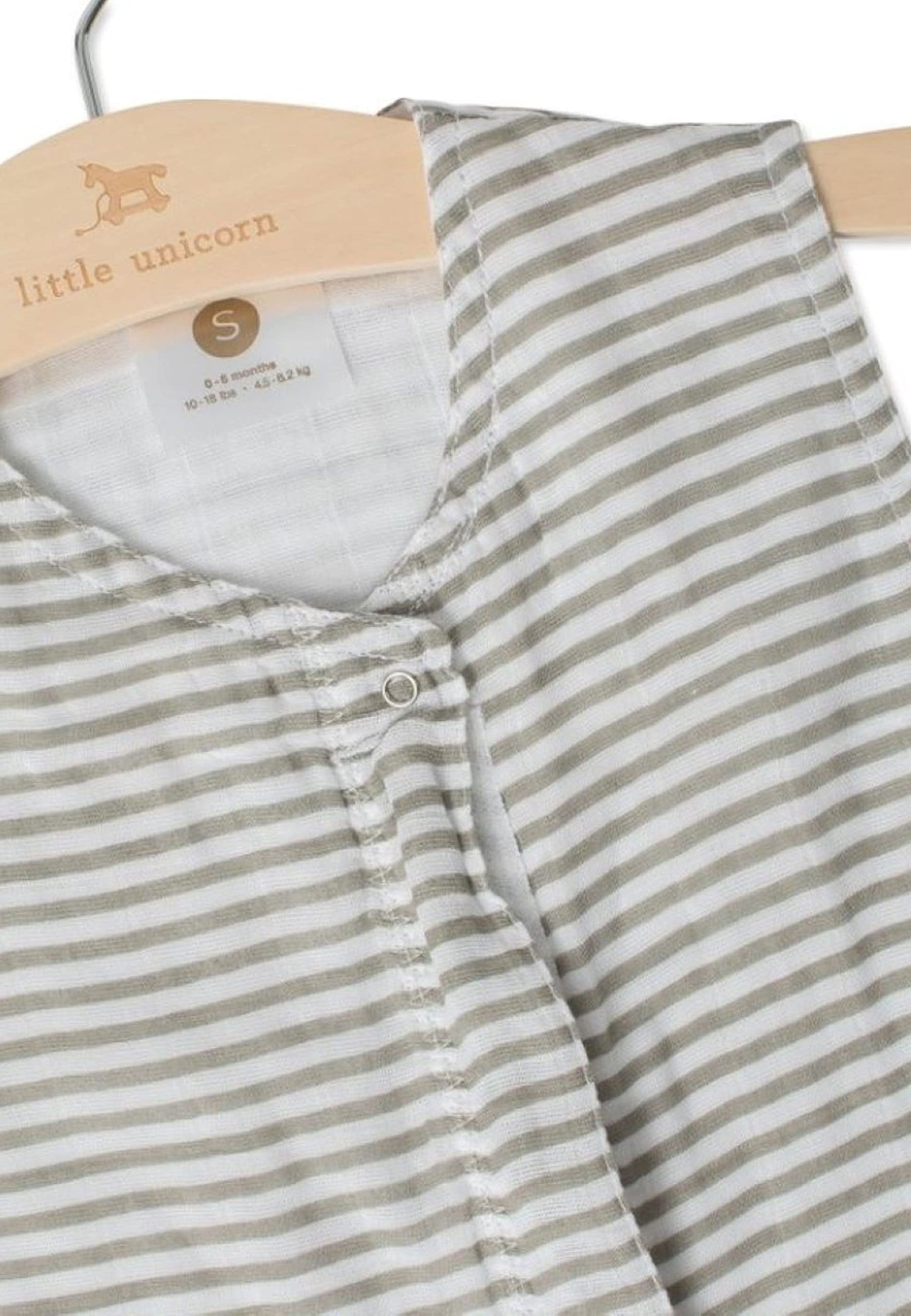 Little Unicorn - Grey Stripe Cotton Muslin Sleep Bag | 100% Cotton | Super Soft and Lightweight | Baby | Size Medium: 6-12 Month