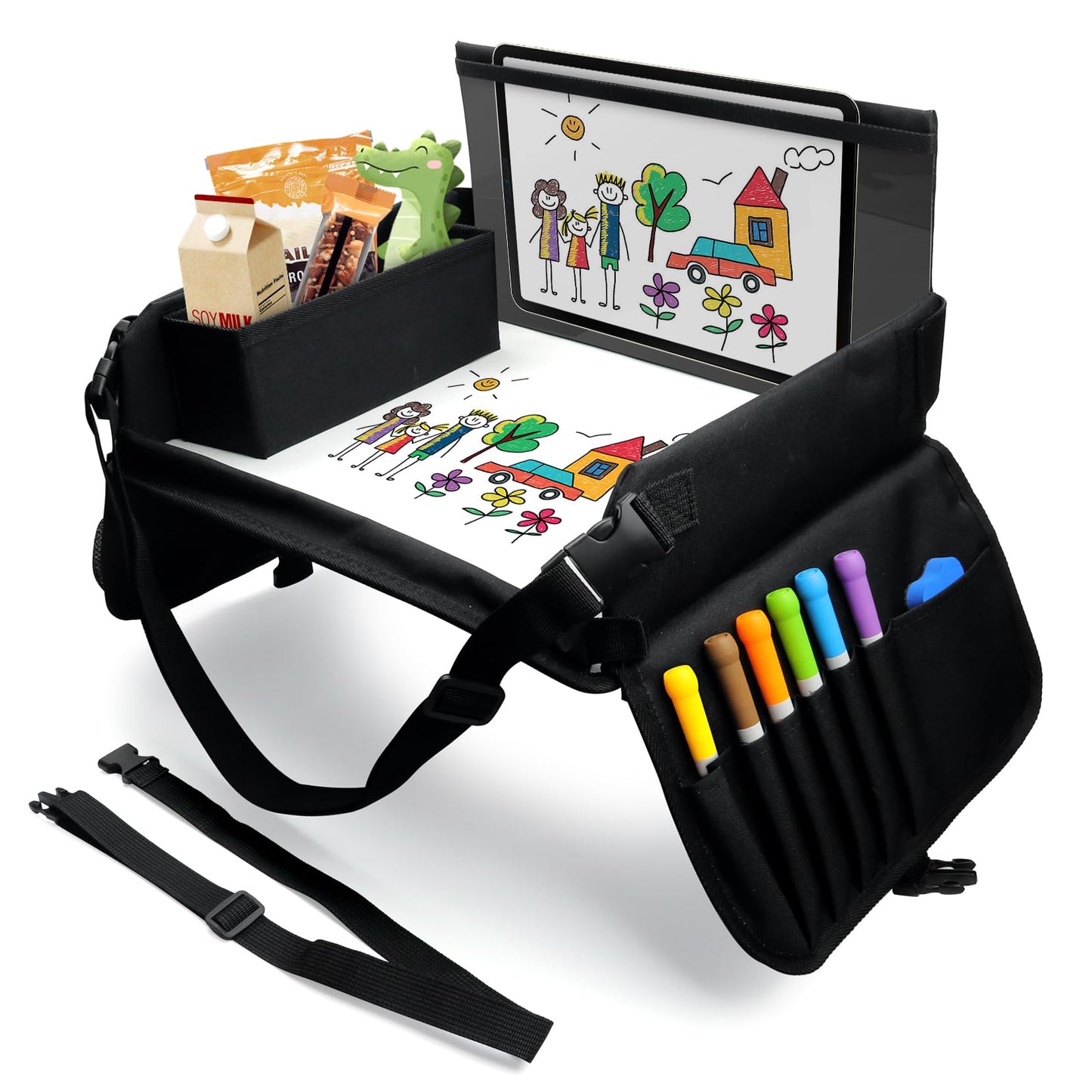 Julaiwy Kids Travel Tray for Car Seat, Carseat Table Tray for Kids Road Trip Activities, Car Trays for Kid Roadtrip Essentials, 