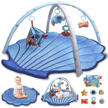 Baby Gym Play Mat For Babies 0-6 Months Infant Tummy Time Mat Activity Gym, Blue Shell Baby Gyms & Playmats Newborn Brain Sensor