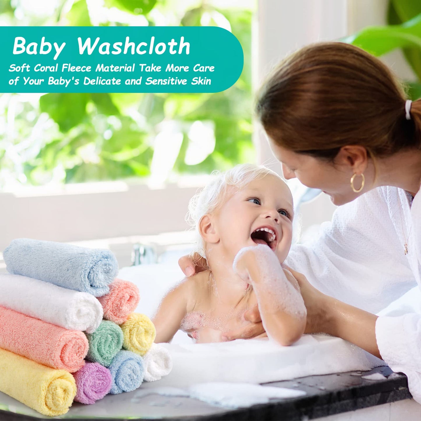 Homexcel Baby Washcloths 24 Pack-Microfiber Coral Fleece Baby Bath Face Towel 7 X 9 Inch Extra Absorbent And Soft Burp Cloth And
