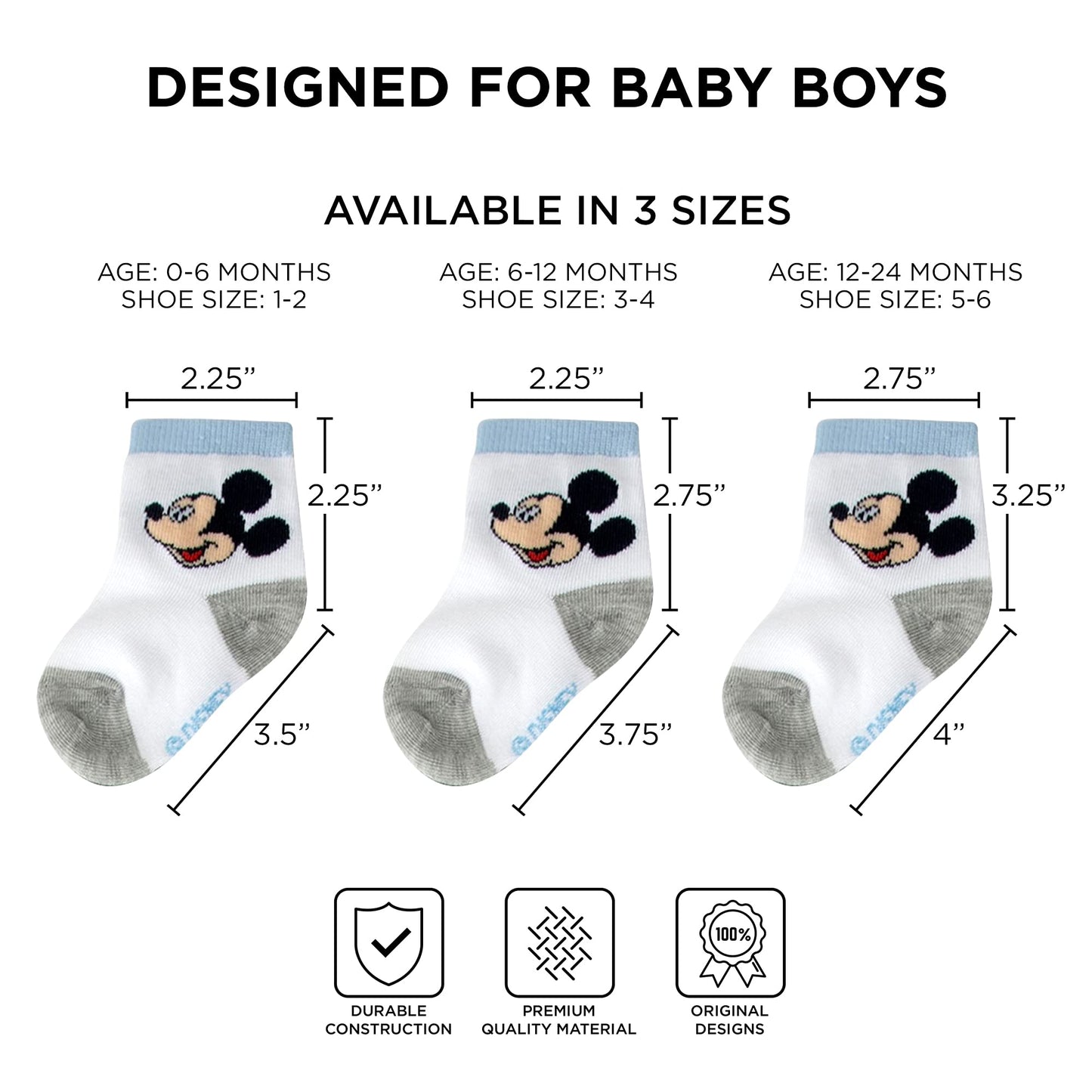 Abg Accessories Baby Girls & Boys Minnie 10-Pack Infant Sock, Mickey Mouse-Blue, 0-6 Months