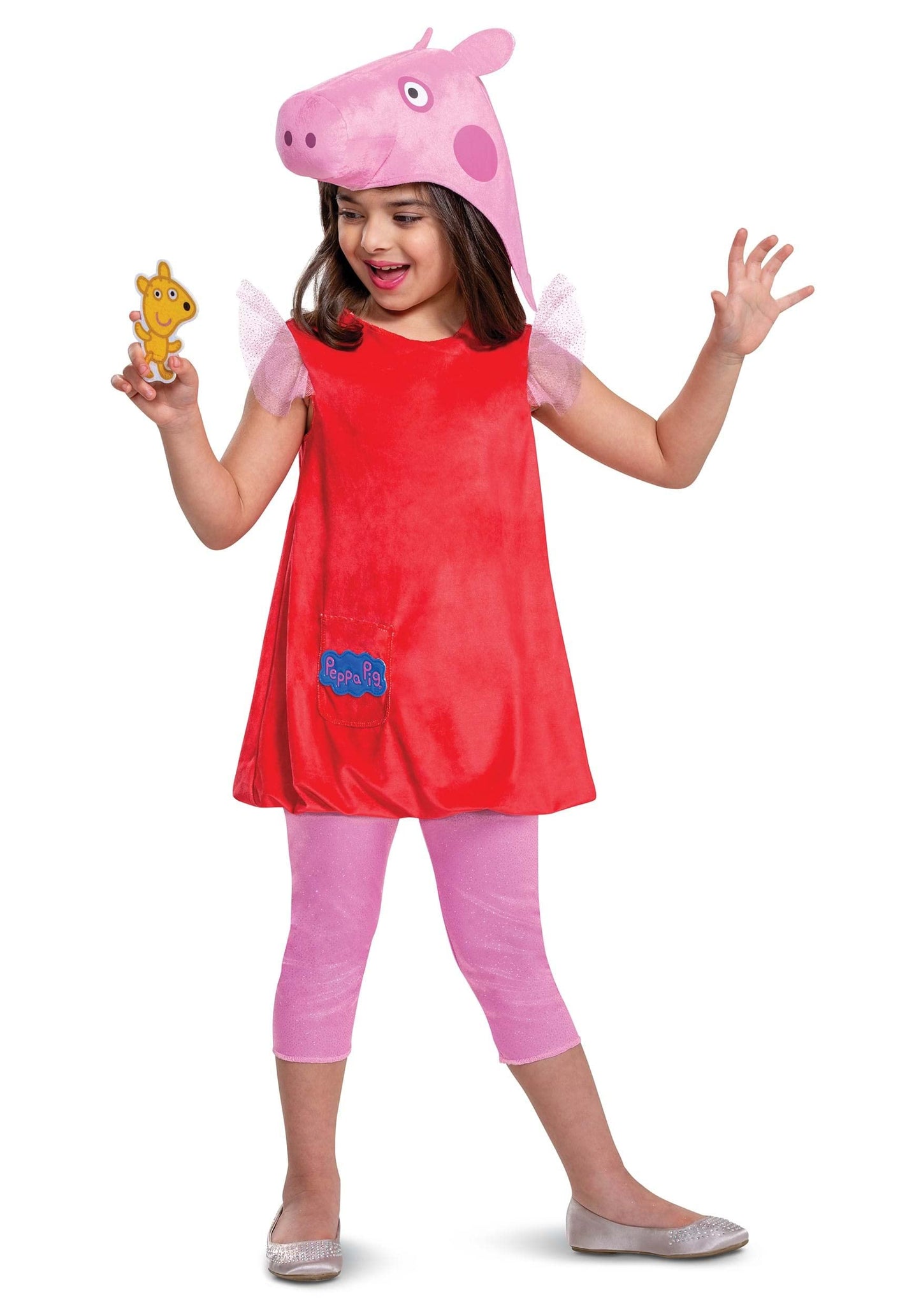 Disguise Peppa Pig Costume for Girls, Deluxe Official Nick Jr Character Jumpsuit Dress and Laplander Peppa Hat, Toddler Size Sma