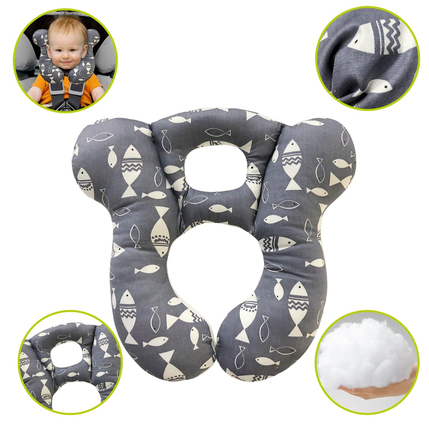 Deezomo Baby Travel Pillow,Soft And Skin Friendly Kids Cushion For Car Seat - Newborn Pillow For Pushchair,Car Seat,Travel (Gray