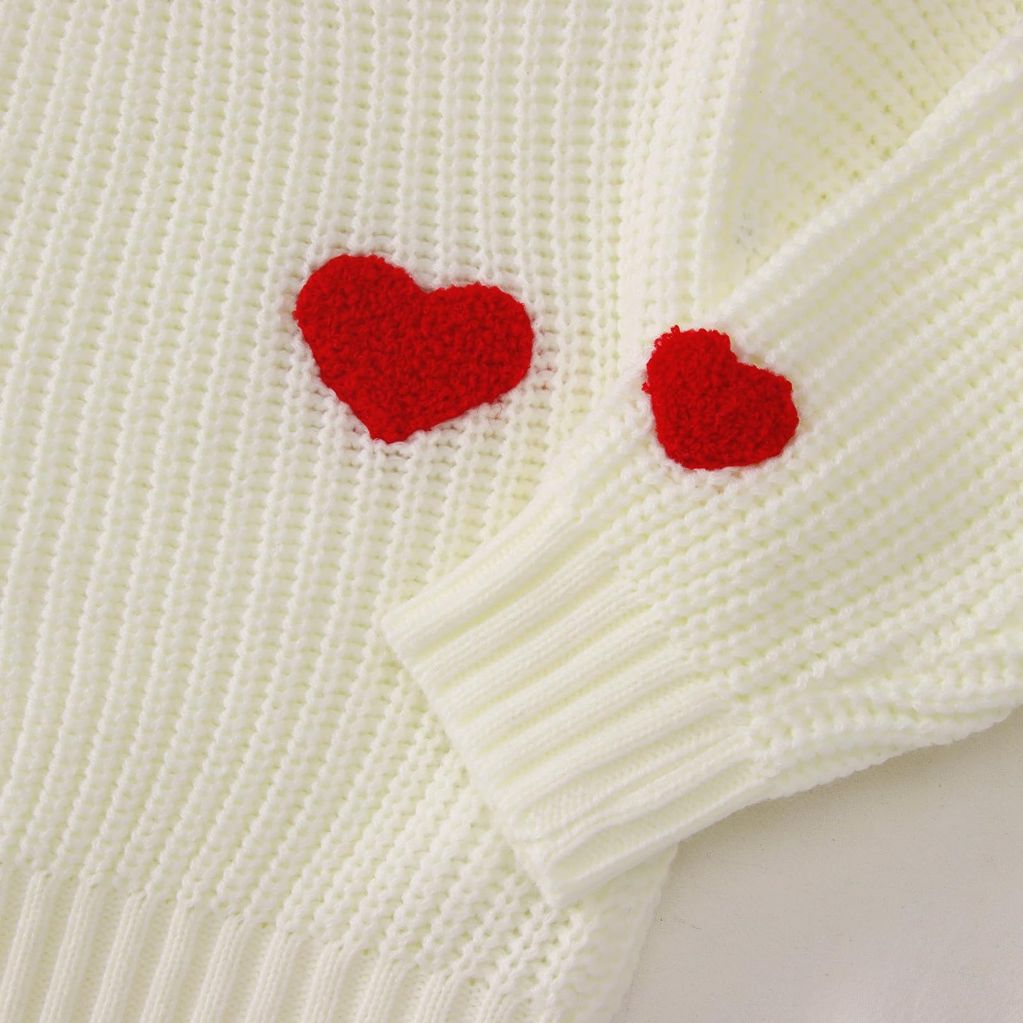 Boutikome Valentines Day Sweater Toddler Baby Girl Boy Heart Shirts Embroidery Knit Tops Spring Clothes Warm Winter Pullover(Whi