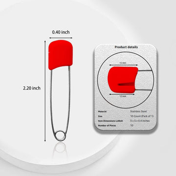 Lxnoap 10 Pcs Cloth Diaper Pins Stainless Steel Traditional Safety Pin (Red)