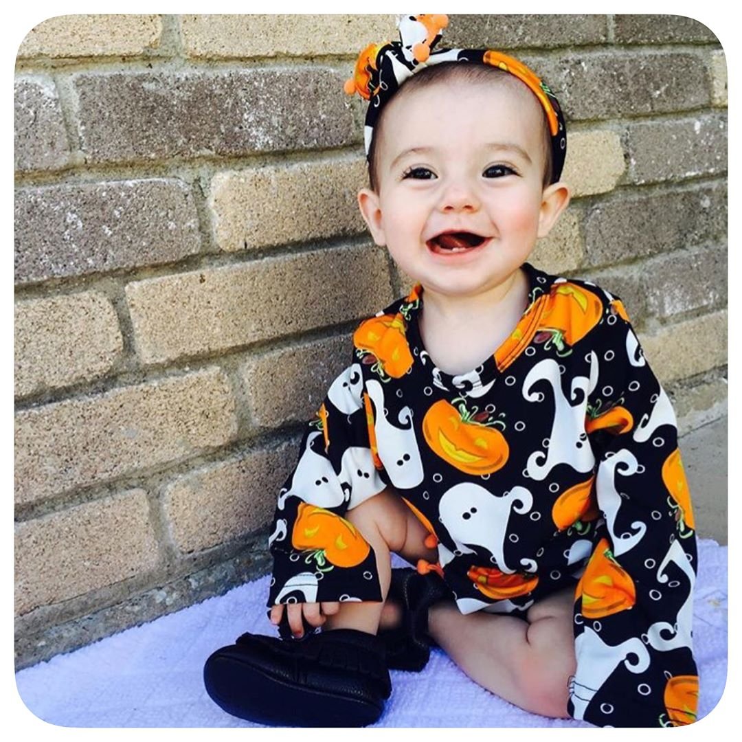 Bulingna Cute Infant Newborn Baby Girl Long Sleeve Pumpkin Bodysuit Pompom Romper Halloween Outfit With Headband (Black, 12-24 M