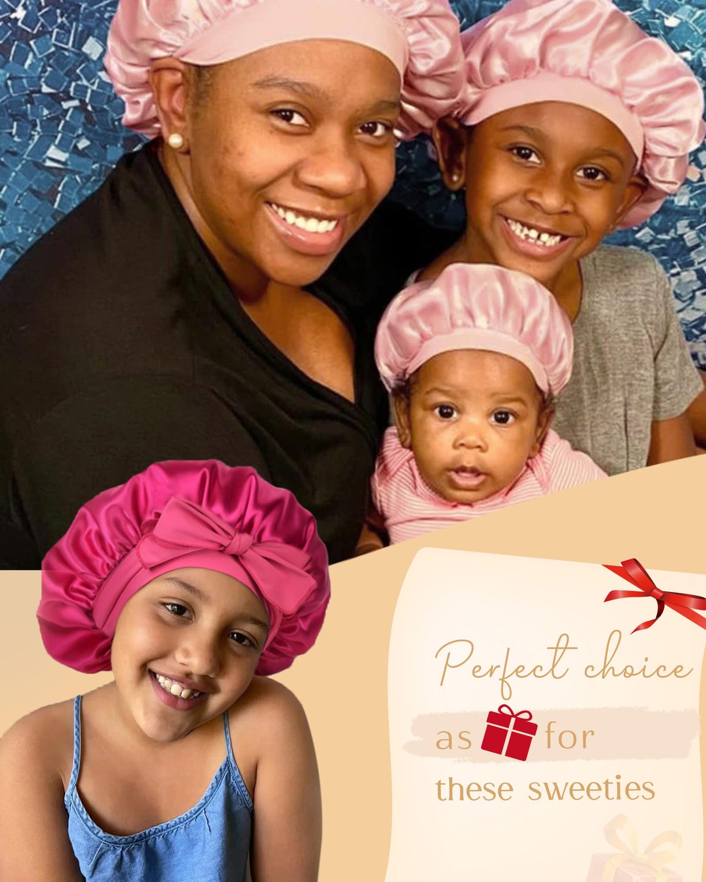 Yanibest 2 Pcs Baby Bonnet Silk Satin Bonnet For Kids Sleeping Cap Curly Natural Hair Silk Bonnets For Girls Boys Infant