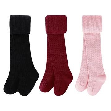 Booph Girls Tights Baby Toddler Cable Knit Leggings Pants 4-5T Black Red Pink 3 Pack
