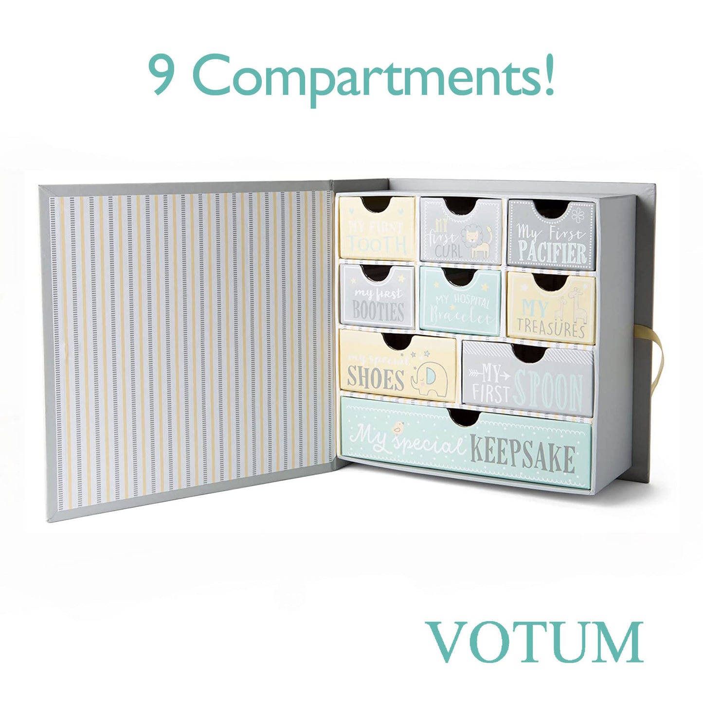 Votum Baby Keepsake Box For Treasured Memories, Moon & Stars - Lightweight, Handcrafted Baby Boxes With 9 Labeled Compartments F