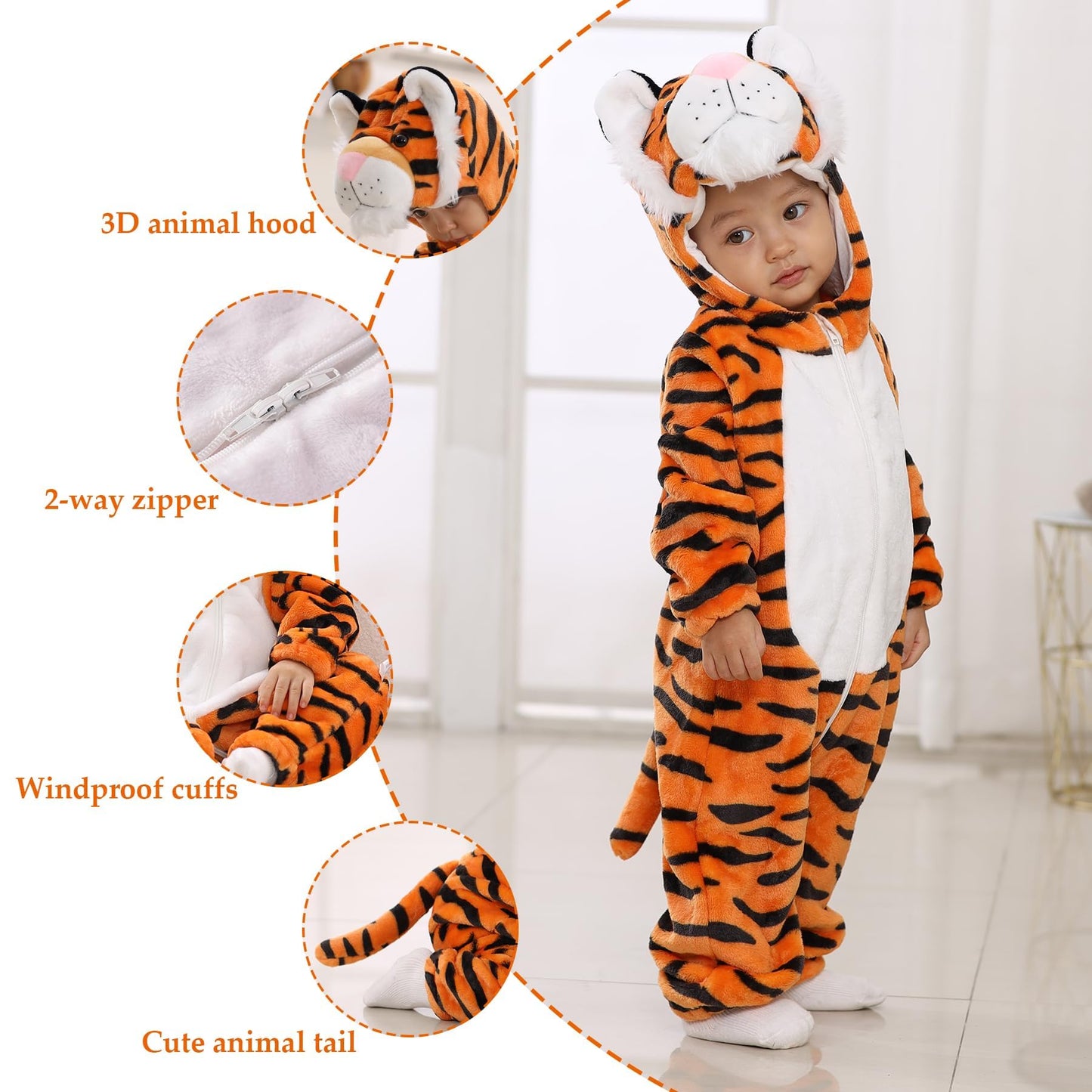 Tonwhar Infant And Toddler Halloween Cosplay Costume Kids' Animal Outfit Snowsuit (2-3T,Orange Tiger)