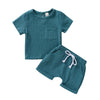 Fhutpw Baby Boys 2Pcs Summer Outfits Short Sleeve T-Shirt Tops Elastic Waistband Shorts Set Toddler Clothes (Linen Dark Blue, 2-