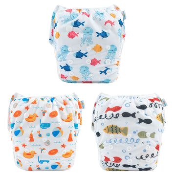 Babygoal Swim Diapers 3 Pack For 8M-3T Babies And Toddlers, Reusable Adjustable Washable For Baby Girl And Boy Swimming Lessons-