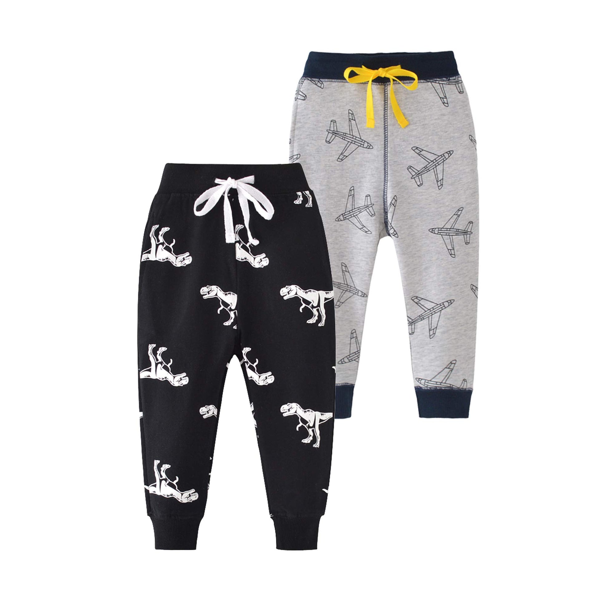 Huaer& Baby Boy'S Jogger Pants Dinosaur Car Drawstring Elastic Sweatpants (1-Pack 2-Pack) (Airplane + Dinosaur5T)